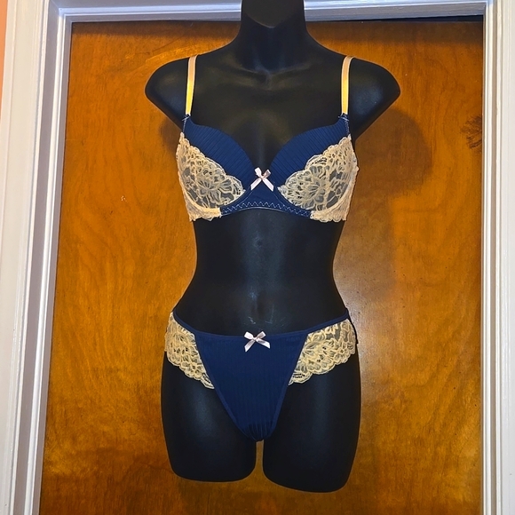 Other - Elegant Cream and Blue Lace Lingerie Set